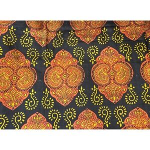 Vintage 70s Boho Geometric Silk Fabric 5 Yards Orange Black Bohemian Retro